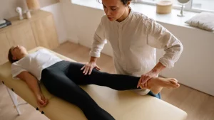 Physiotherapeutin unterstützt eine Patientin bei der Rehabilitation